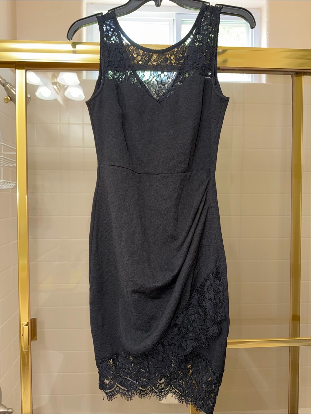 Mystic Black Lace-Trim Sheath Dress